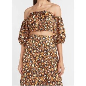 Express x Lady Gang Leopard Off The Shoulder Cropped Sweetheart Top